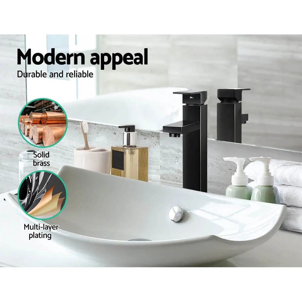 Cefito Bathroom Basin Mixer Tap Square Tall Faucet Vanity Laundry Black - Image 5