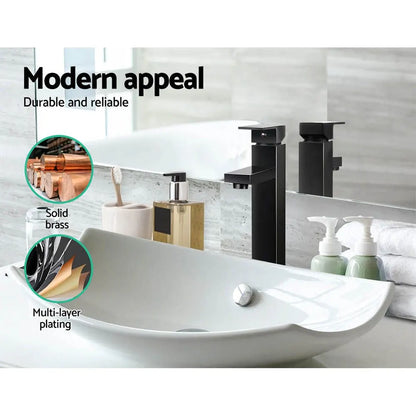 Cefito Bathroom Basin Mixer Tap Square Tall Faucet Vanity Laundry Black - Image 5