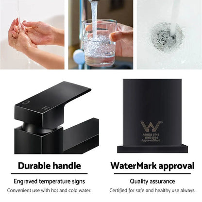Cefito Bathroom Basin Mixer Tap Square Tall Faucet Vanity Laundry Black - Image 7