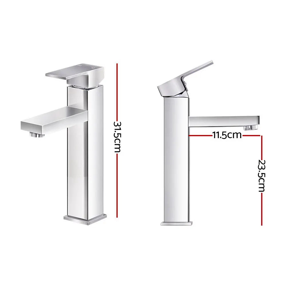 Cefito Bathroom Basin Mixer Tap Square Tall Faucet Vanity Laundry Chrome - Image 2