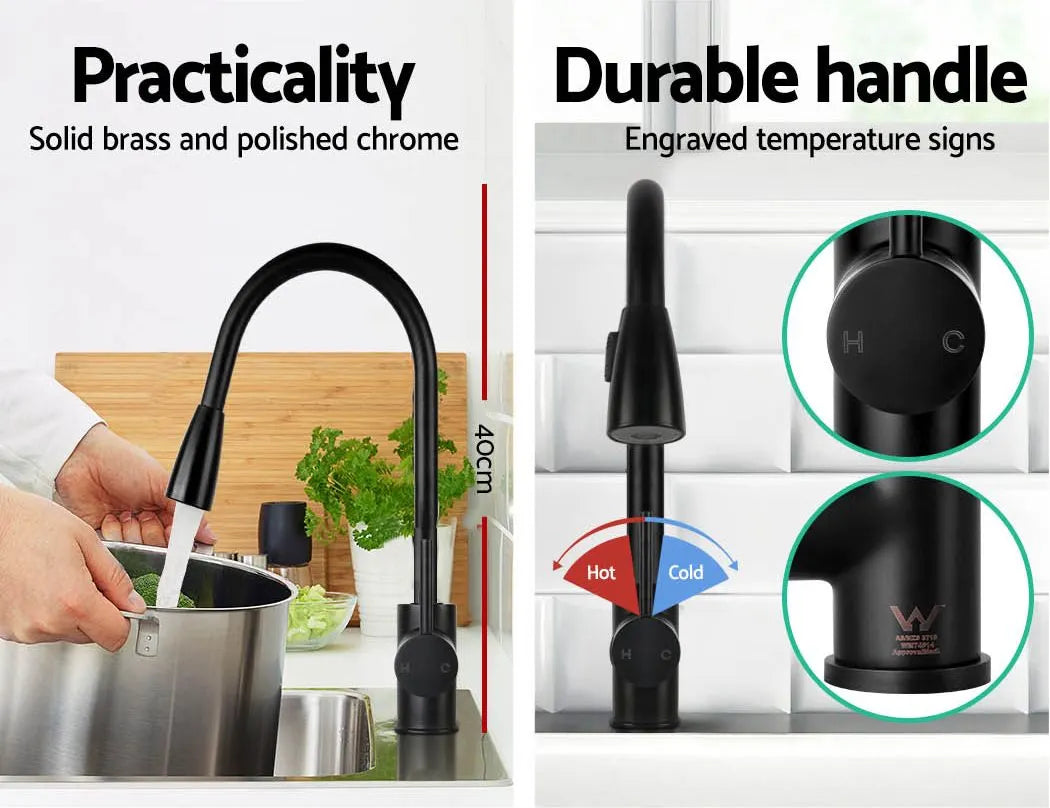 Cefito Kitchen Mixer Tap Pull Out 2 Mode Sink Faucet Basin Laundry Black - Image 4