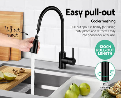 Cefito Kitchen Mixer Tap Pull Out 2 Mode Sink Faucet Basin Laundry Black - Image 5