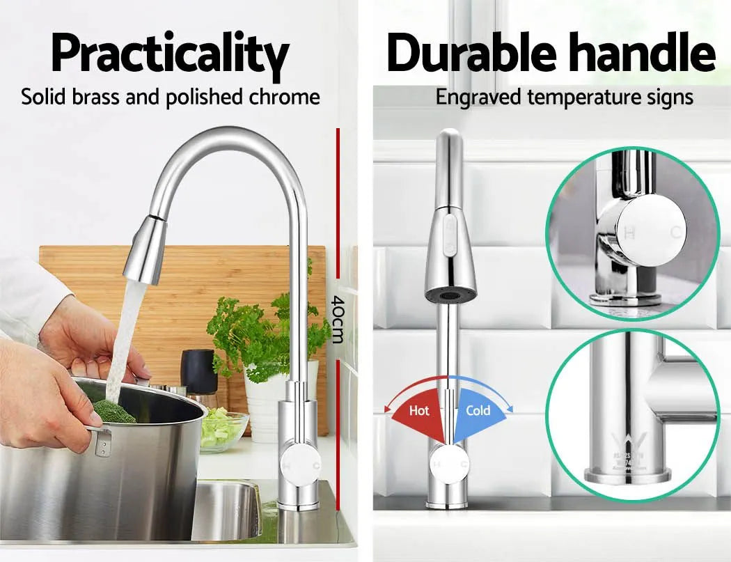 Cefito Kitchen Mixer Tap Pull Out 2 Mode Sink Faucet Basin Laundry Chrome - Image 4