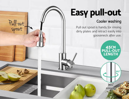 Cefito Kitchen Mixer Tap Pull Out 2 Mode Sink Faucet Basin Laundry Chrome - Image 5