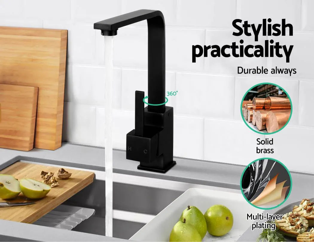 Cefito Kitchen Mixer Tap Mixer Square Sink Faucet Basin Laundry Black - Image 4