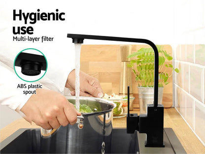 Cefito Kitchen Mixer Tap Mixer Square Sink Faucet Basin Laundry Black - Image 5