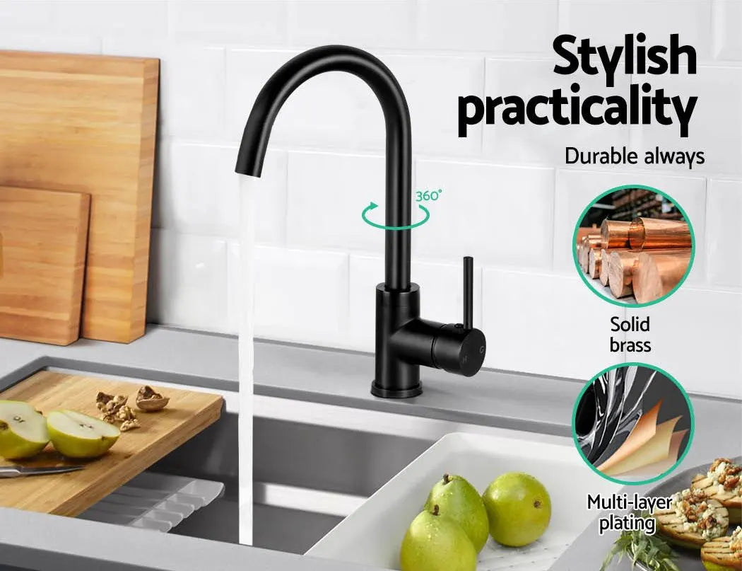 Cefito Kitchen Mixer Tap Mixer Round Sink Faucet Basin Laundry Black - Image 6