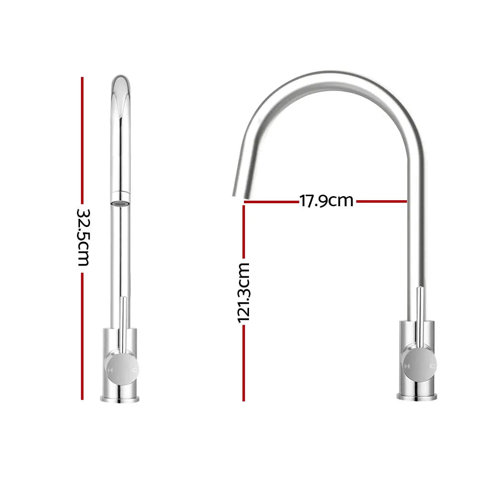 Cefito Kitchen Mixer Tap Mixer Round Sink Faucet Basin Laundry Chrome - Image 2