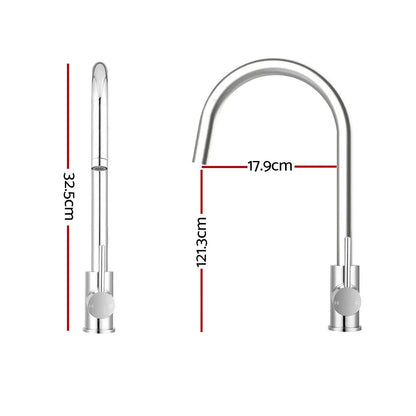 Cefito Kitchen Mixer Tap Mixer Round Sink Faucet Basin Laundry Chrome - Image 2