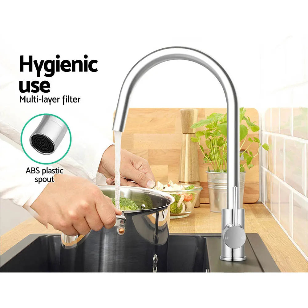 Cefito Kitchen Mixer Tap Mixer Round Sink Faucet Basin Laundry Chrome - Image 6