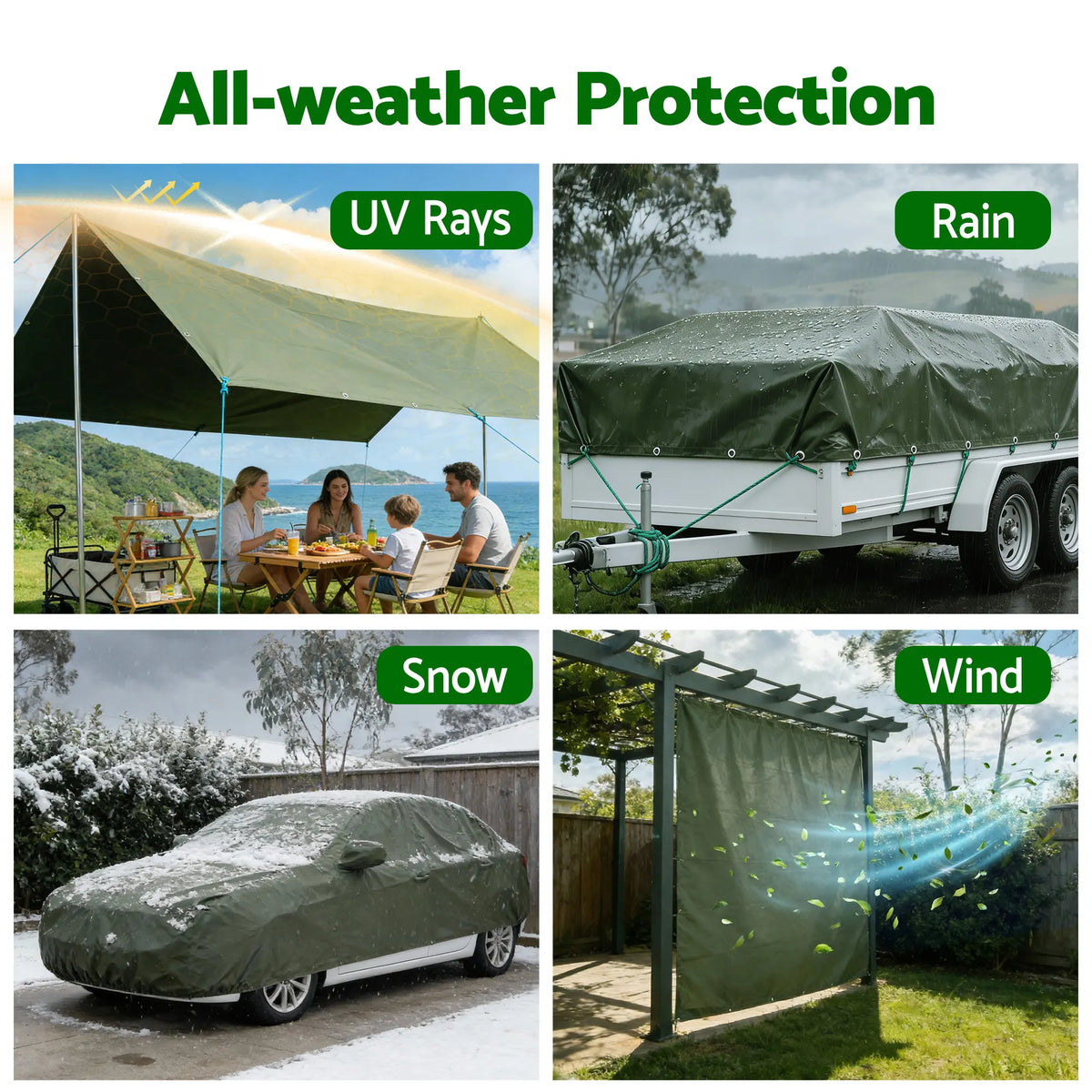 Instahut 2x3m Tarp Tarpaulin 600GSM Camping Canvas Heavy Duty Water Resistant - Image 6