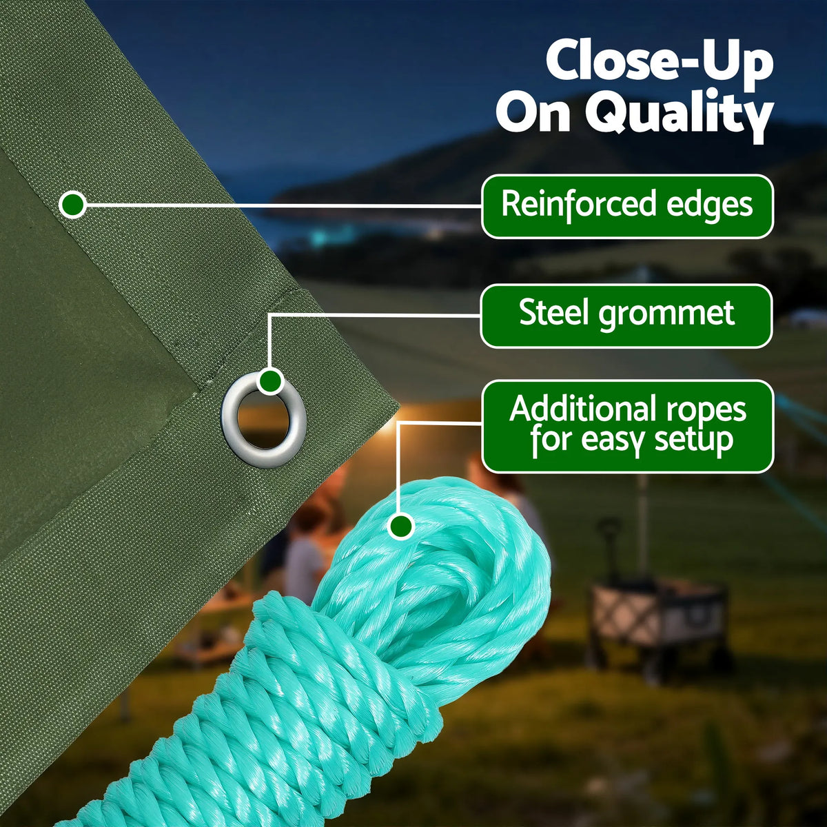 Instahut 2x3m Tarp Tarpaulin 600GSM Camping Canvas Heavy Duty Water Resistant - Image 7