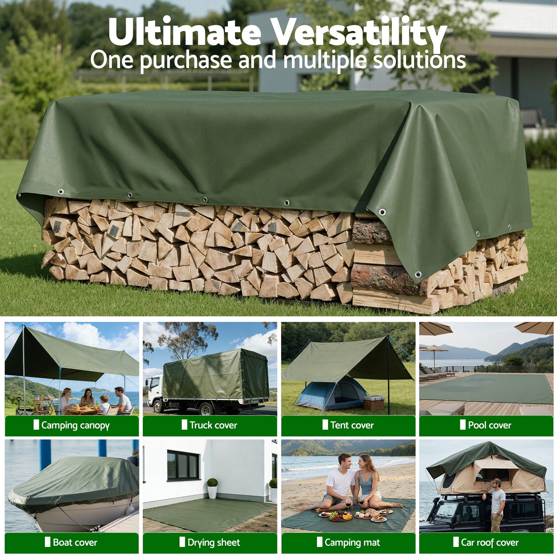 Instahut 2x3m Tarp Tarpaulin 600GSM Camping Canvas Heavy Duty Water Resistant - Image 8