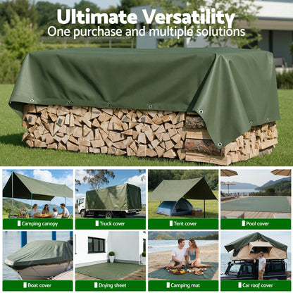Instahut 2x3m Tarp Tarpaulin 600GSM Camping Canvas Heavy Duty Water Resistant - Image 8