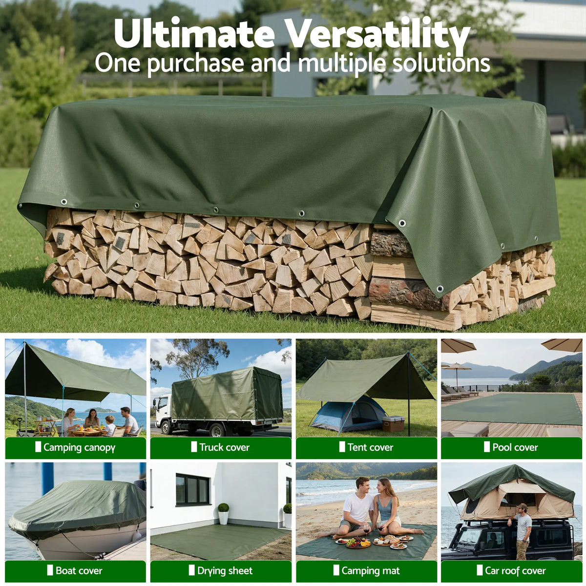 Instahut 2x3m Tarp Tarpaulin 600GSM Camping Canvas Heavy Duty Water Resistant - Image 8
