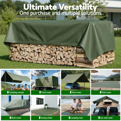 Instahut 2x3m Tarp Tarpaulin 600GSM Camping Canvas Heavy Duty Water Resistant - Image 8