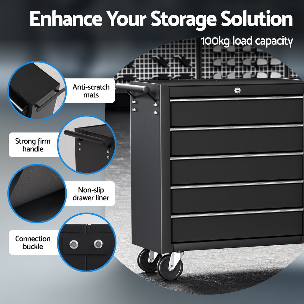 Giantz Tool Chest Trolley 10 Drawers Toolbox Storage Black - Image 4