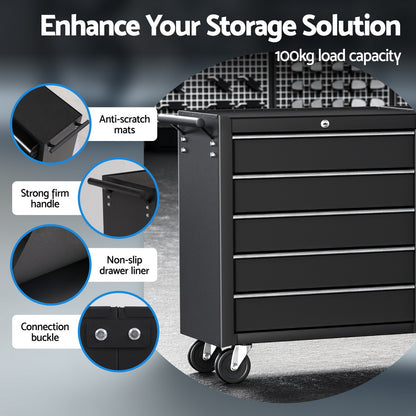 Giantz Tool Chest Trolley 10 Drawers Toolbox Storage Black - Image 4
