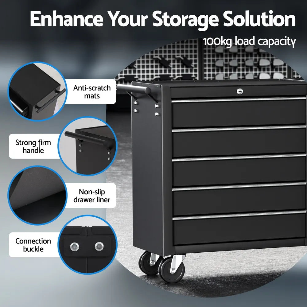 Giantz Tool Chest Trolley 10 Drawers Toolbox Storage Black - Image 4