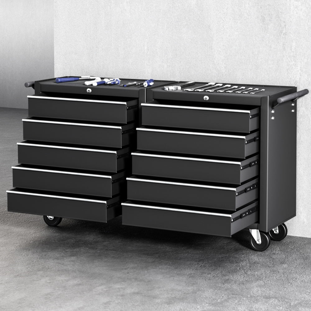 Giantz Tool Chest Trolley 10 Drawers Toolbox Storage Black - Image 7