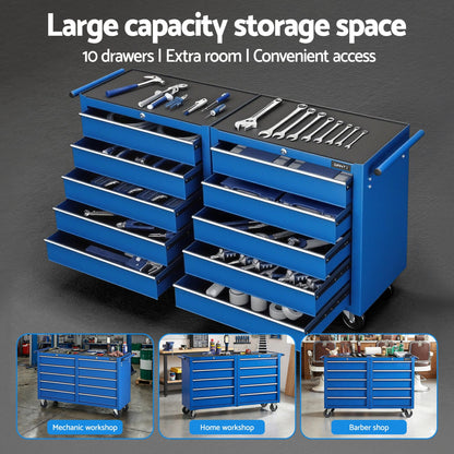 Giantz Tool Chest Trolley 10 Drawers Toolbox Storage Blue - Image 8