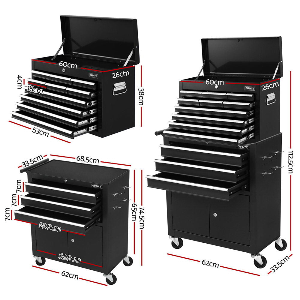 Giantz 13 Drawer Tool Box Cabinet Chest Toolbox Storage Garage Organiser Black - Image 2