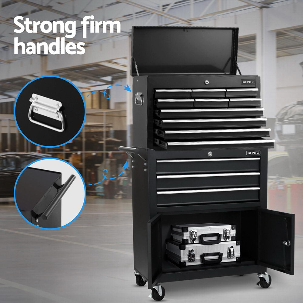 Giantz 13 Drawer Tool Box Cabinet Chest Toolbox Storage Garage Organiser Black - Image 6