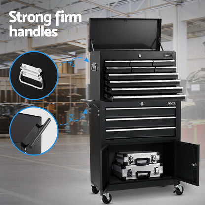 Giantz 13 Drawer Tool Box Cabinet Chest Toolbox Storage Garage Organiser Black - Image 6