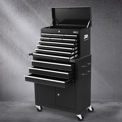 Giantz 13 Drawer Tool Box Cabinet Chest Toolbox Storage Garage Organiser Black - Image 7