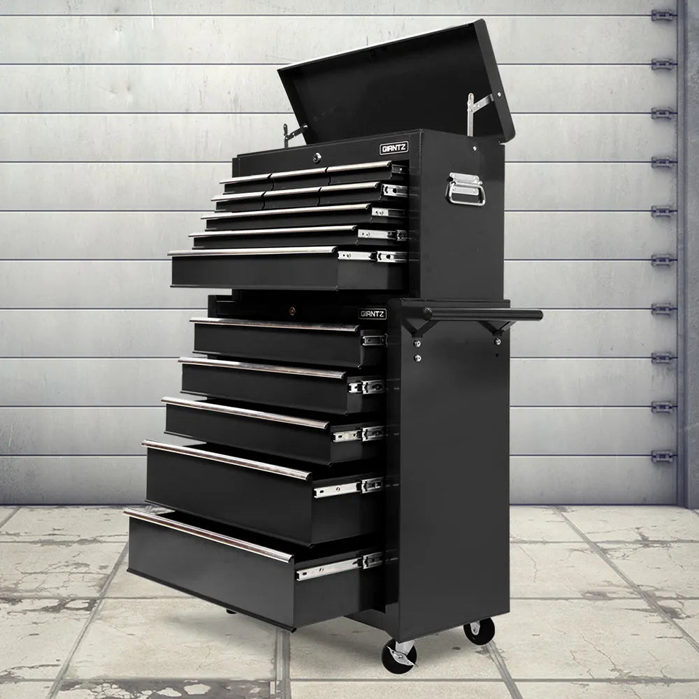 Giantz 14 Drawer Tool Box Cabinet Chest Mechanic Garage Storage Trolley Black - Image 7