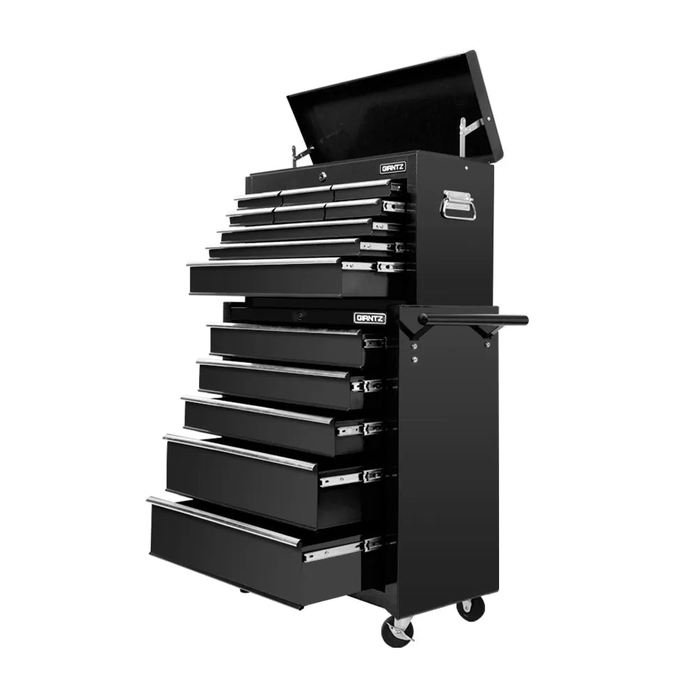 Giantz 14 Drawer Tool Box Cabinet Chest Mechanic Garage Storage Trolley Black - Image 8