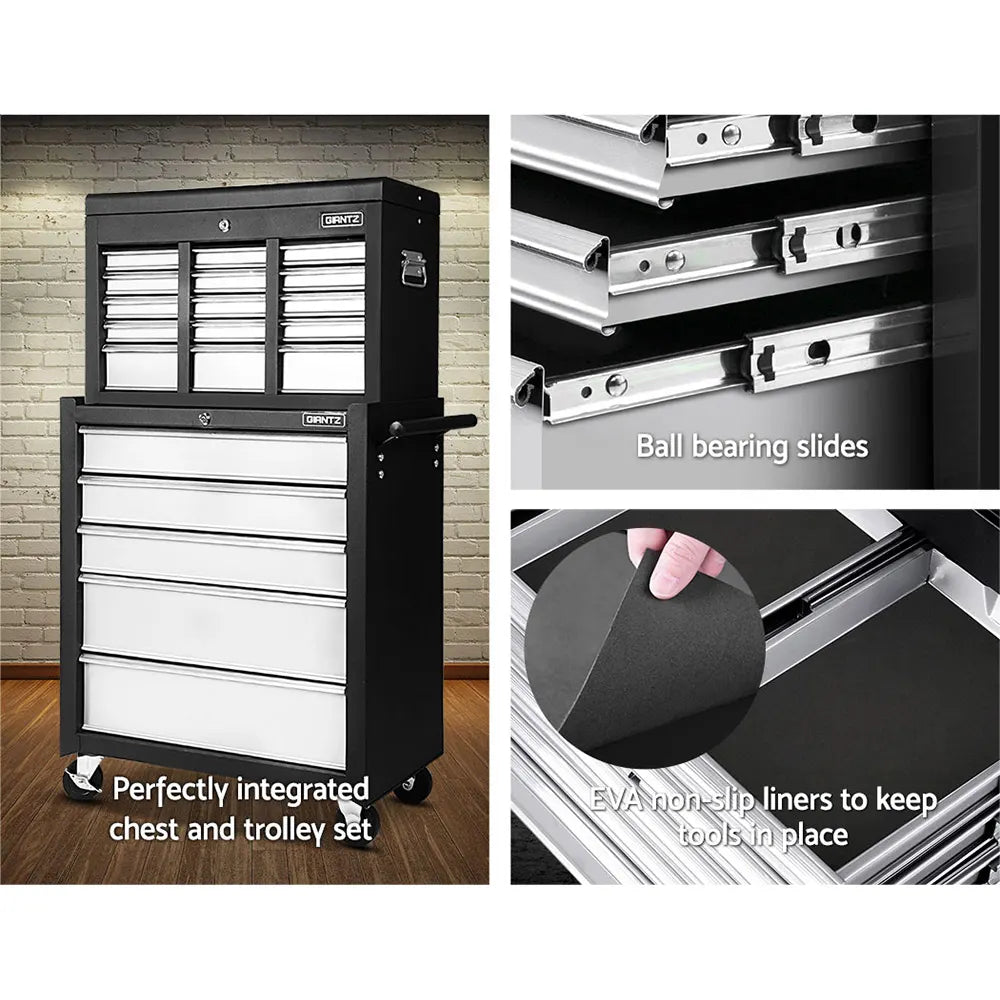 Giantz 14 Drawer Tool Box Cabinet Chest Mechanic Garage Storage Trolley Grey - Image 4