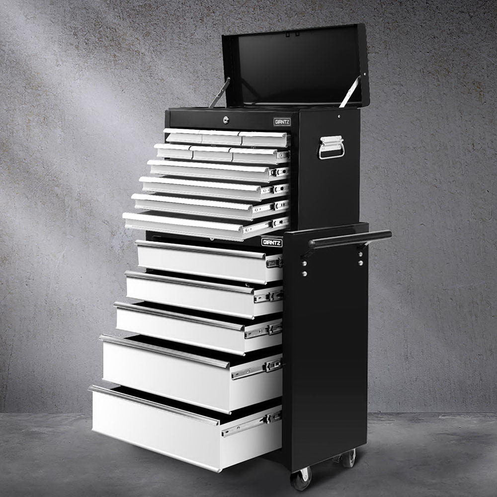 Giantz 15 Drawers Tool Chest Trolley Toolbox 2-in-1 Storage Black& Grey - Image 7