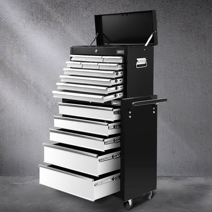 Giantz 15 Drawers Tool Chest Trolley Toolbox 2-in-1 Storage Black& Grey - Image 7