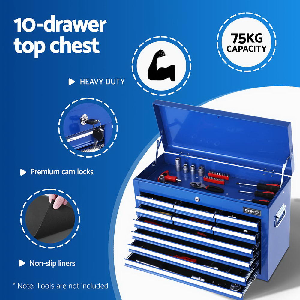 Giantz 15 Drawers Tool Chest Trolley Toolbox 2-in-1 Storage Blue - Image 3