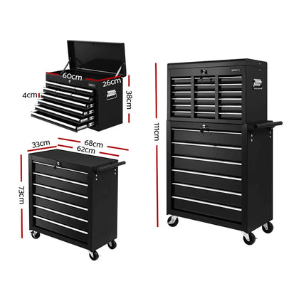 Giantz 16 Drawer Tool Box Cabinet Chest Trolley Toolbox Garage Storage Box - Image 2