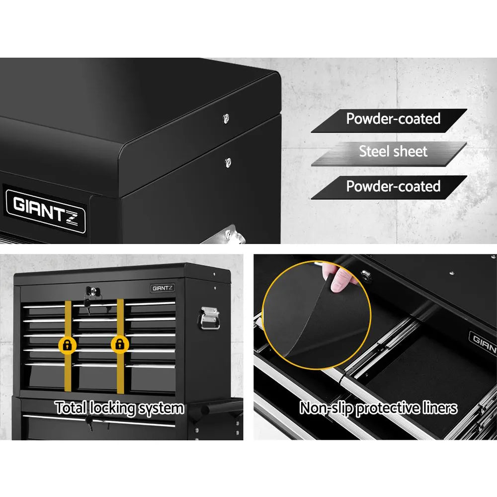 Giantz 16 Drawer Tool Box Cabinet Chest Trolley Toolbox Garage Storage Black - Image 3