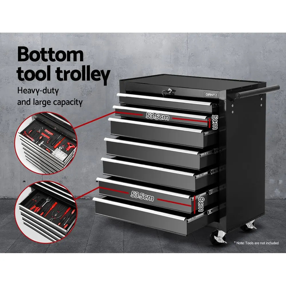 Giantz 16 Drawer Tool Box Cabinet Chest Trolley Toolbox Garage Storage Black - Image 6