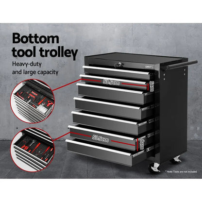 Giantz 16 Drawer Tool Box Cabinet Chest Trolley Toolbox Garage Storage Black - Image 6