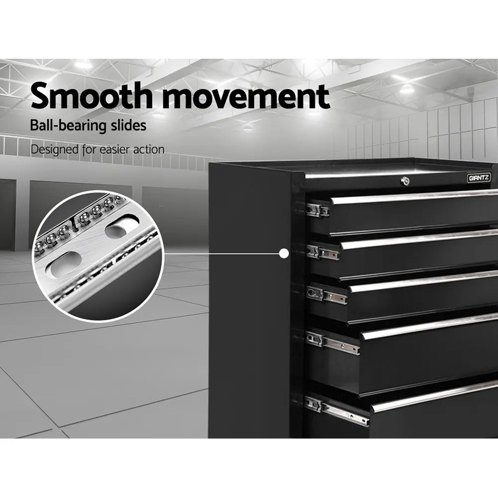 Giantz 5 Drawer Tool Box Cabinet Chest Trolley Box Garage Storage Toolbox Black - Image 5