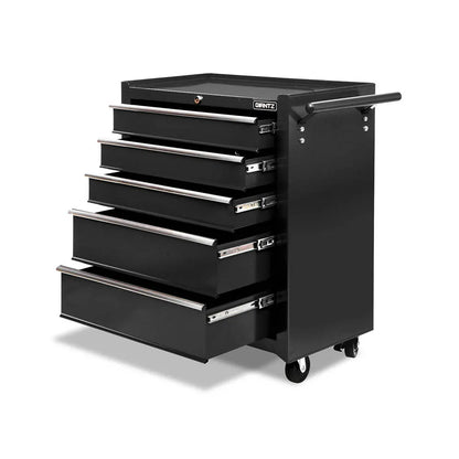Giantz 5 Drawer Tool Box Cabinet Chest Trolley Box Garage Storage Toolbox Black - Image 8