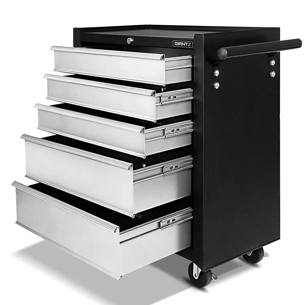 Giantz 5 Drawer Tool Box Cabinet Chest Trolley Box Garage Storage Toolbox Grey - Image 8