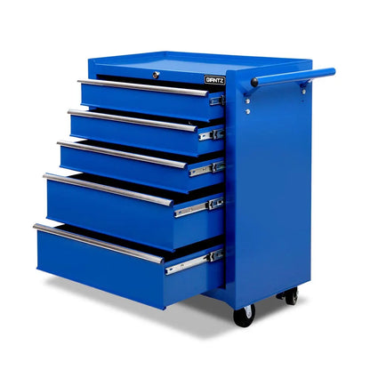 Giantz 5 Drawer Tool Box Cabinet Chest Trolley Box Garage Storage Toolbox Blue - Image 8