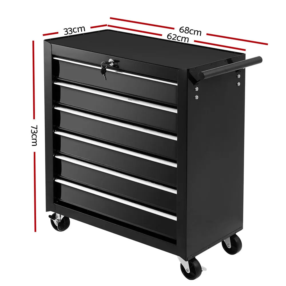 Giantz 6 Drawer Tool Box Cabinet Chest Trolley Cart Garage Toolbox Storage - Image 2