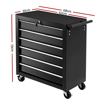 Giantz 6 Drawer Tool Box Cabinet Chest Trolley Cart Garage Toolbox Storage - Image 2