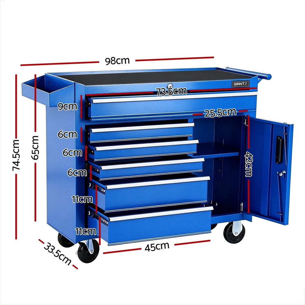 Giantz 6 Drawer Tool Chest Trolley Cabinet Cart Toolbox Storage Organiser Wheels - Image 2