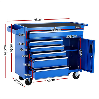Giantz 6 Drawer Tool Chest Trolley Cabinet Cart Toolbox Storage Organiser Wheels - Image 2