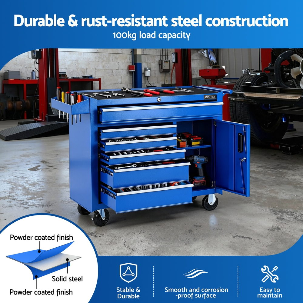 Giantz 6 Drawer Tool Chest Trolley Cabinet Cart Toolbox Storage Organiser Wheels - Image 4