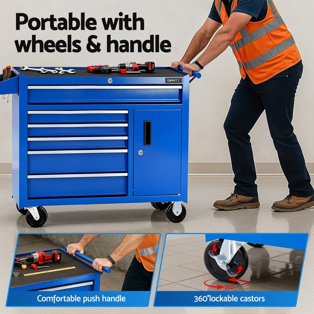 Giantz 6 Drawer Tool Chest Trolley Cabinet Cart Toolbox Storage Organiser Wheels - Image 5