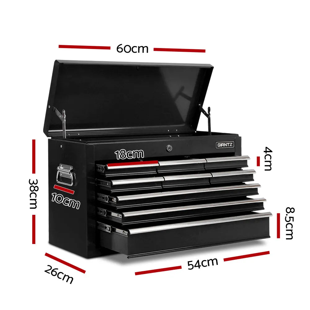 Giantz 9 Drawer Tool Box Cabinet Chest Toolbox Storage Garage Organiser Black - Image 2